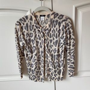 J. Crew Leopard Print Cardigan Cream Grey Small